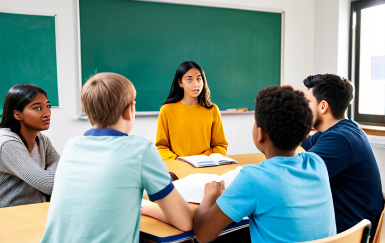 TESOL 강사로서의 윤리적 책임 - "A diverse group of students in a brightly lit classroom, fully clothed in casual attire, participat...