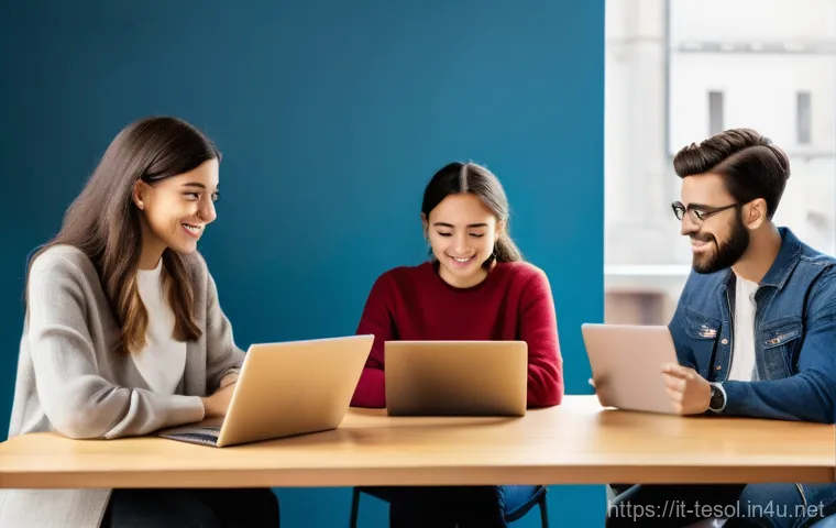 TESOL 강사가 자주 겪는 도전 과제 - **Prompt:** A vibrant, diverse group of students, ranging from teenagers to young adults, actively e...