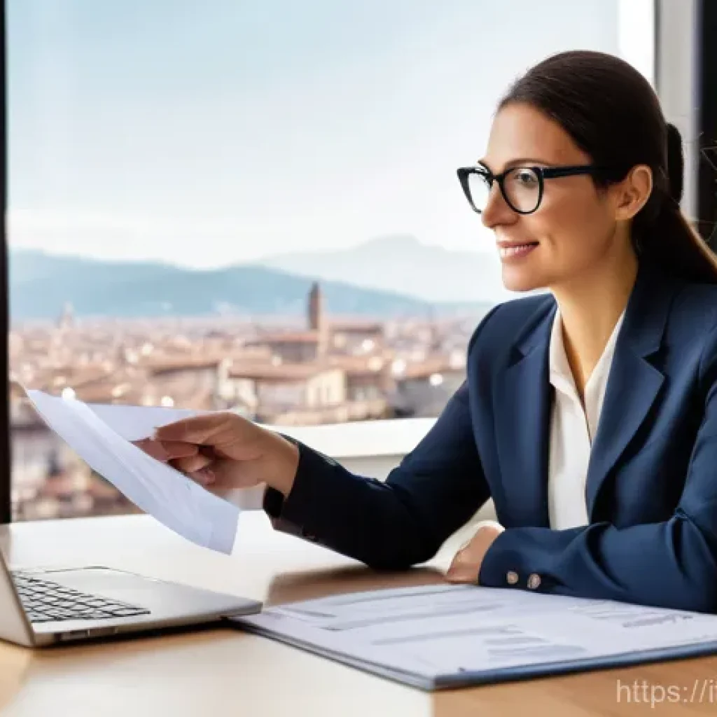 TESOL 강사가 알아야 할 법적 지식 - **A TESOL teacher gaining financial clarity in a modern Italian commercialista's office.**
    **Det...