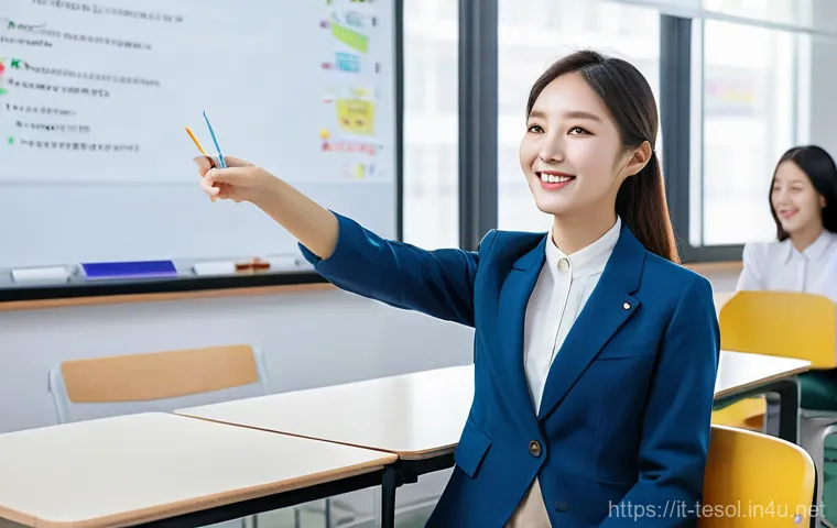 TESOL 강사로서의 커리어 개발 - **Vibrant Classroom in South Korea:**
A dynamic and engaging classroom scene inside a modern lan...