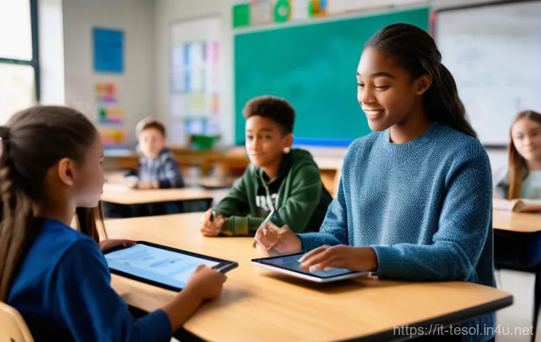 TESOL 강사가 알아야 할 최신 연구 - **Prompt:** A diverse group of middle school students, approximately 12-14 years old, actively engag...