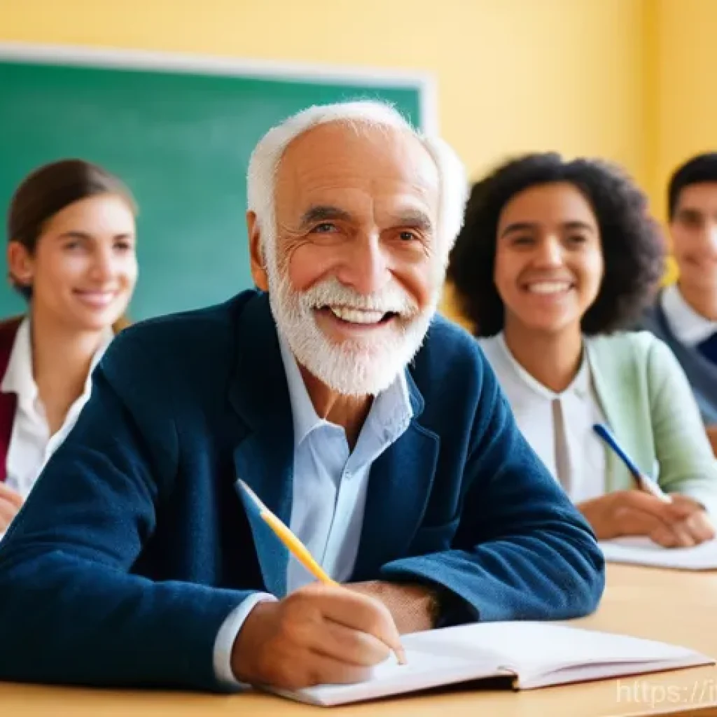 TESOL 교육 현장 에피소드 - **Prompt:** A diverse group of adult students, including a distinguished elderly Italian gentleman w...