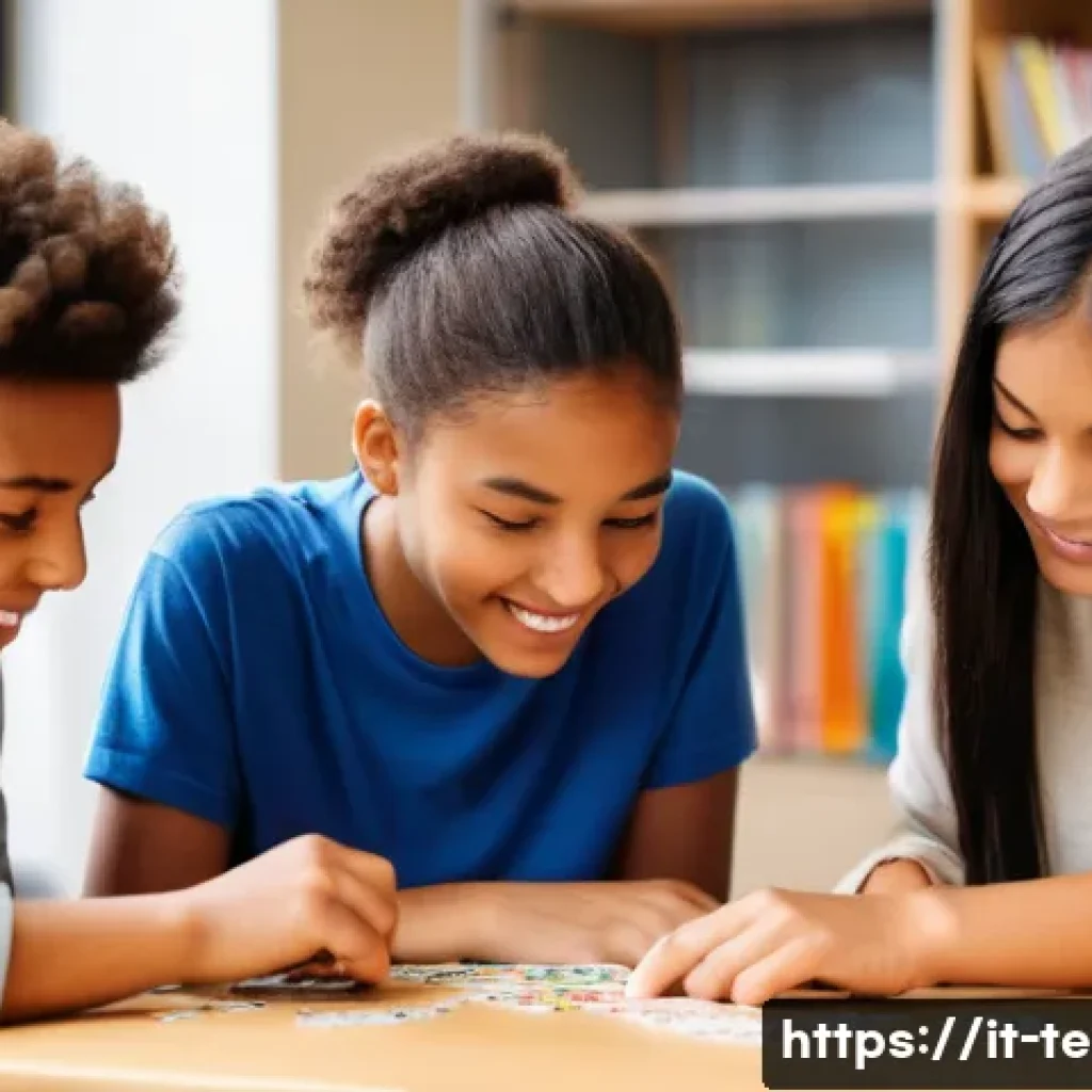 TESOL 시험 채점 방식 분석 - **Prompt:** A vibrant, modern classroom bustling with three diverse teenage students, approximately ...