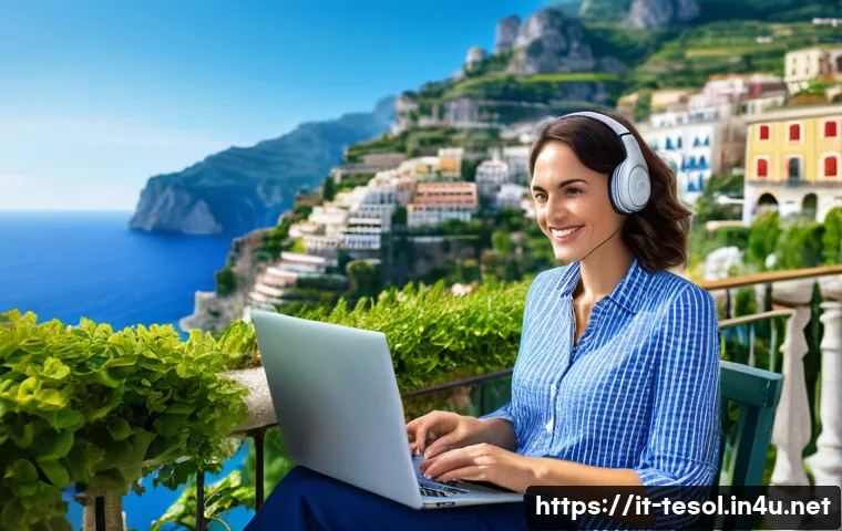 TESOL 자격증의 장기적인 투자 가치 - **Prompt 1: "A professional female English teacher (30s, Italian-looking, with warm expression) cond...