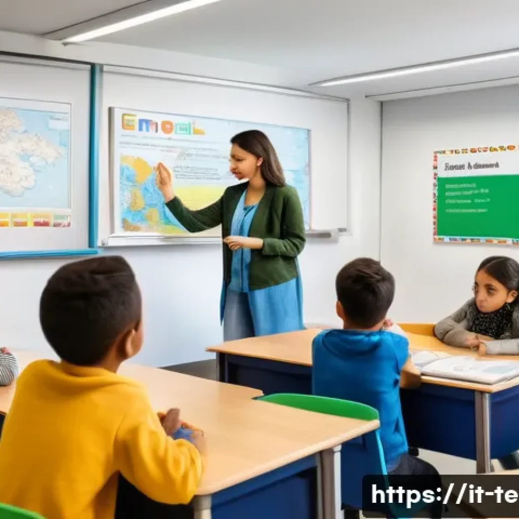 TESOL 강사로서의 성장 전략 - A diverse TESOL classroom scene in a modern Italian school setting, featuring students of various cu...