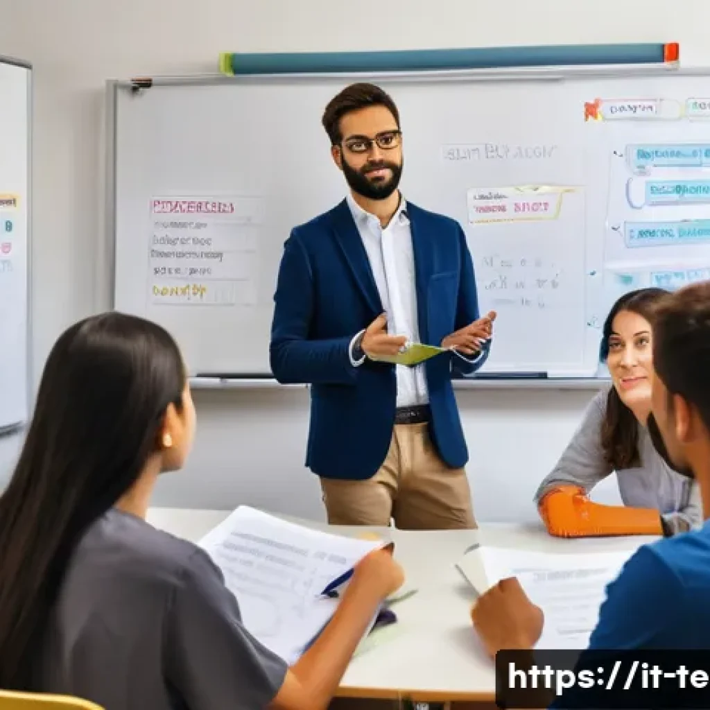 TESOL 자격증으로 가능한 파트타임 일자리 - A modern private language school classroom in Italy during an evening lesson: a small group of adult...