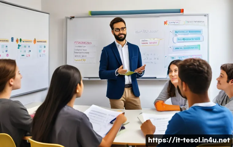 TESOL 자격증으로 가능한 파트타임 일자리 - A modern private language school classroom in Italy during an evening lesson: a small group of adult...
