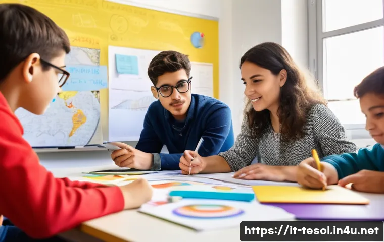 TESOL 강사가 사용하는 효과적인 방법 - A diverse classroom scene in a modern Italian school, showing students of various ages and ethniciti...