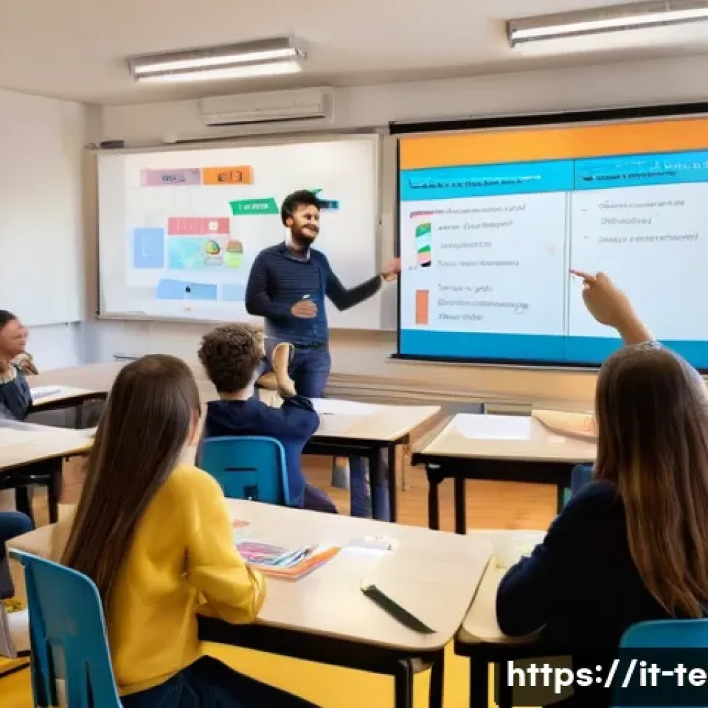 TESOL 강사의 자주 묻는 질문 - A modern classroom setting in Italy with a diverse group of teenage students engaged in an interacti...