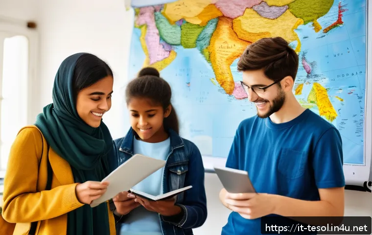 TESOL 강사로서 문화적 민감성 키우기 - A diverse multicultural classroom scene in Italy, featuring a group of students from various cultura...
