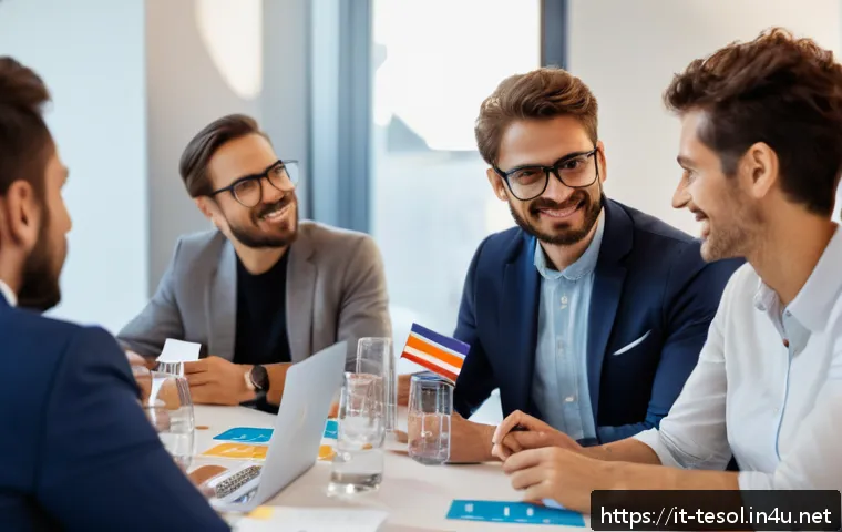 TESOL 자격증 취득 후 강사로 일하기 - A professional English language teacher networking event in Italy, showing a diverse group of adults...