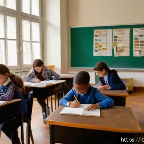 TESOL 강사 업무일지 - A warm and cozy classroom scene in an Italian school, showing a teacher attentively taking handwritt...