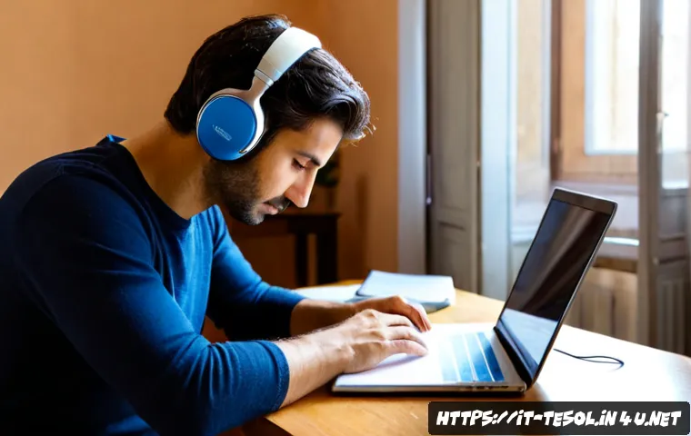 Home 17 TESOL 강사로서의 자기계발 - Photorealistic Italian TESOL instructor in a bright home study in Rome, thoughtfully reviewing Engli...